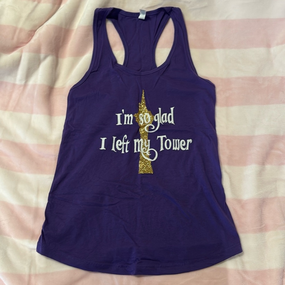 Purple Rapunzel inspired graphic tank top, size medium